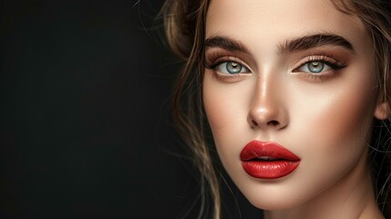 Fototapeta premium Portrait of beautiful young woman with glamorous makeup in studio, AI generated image