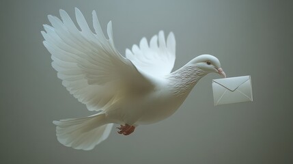 Obraz premium White dove carries message, airborne flight.