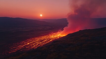 Sunset Lava Flow Volcanic Eruption Landscape