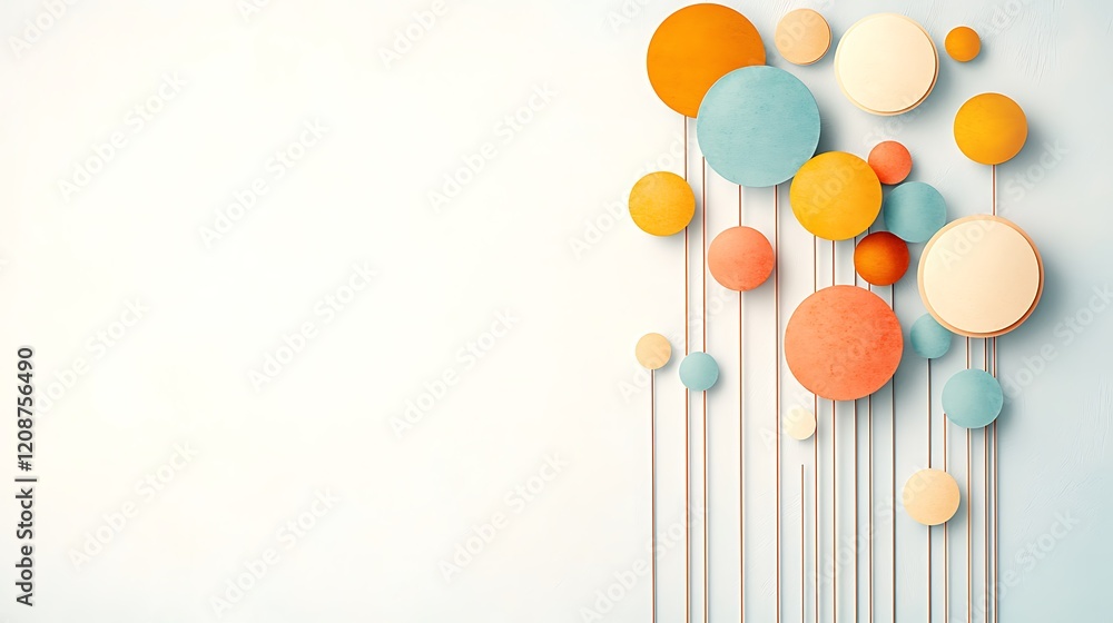 Poster abstract background with pastel colors playful circles art in minimalist setting
