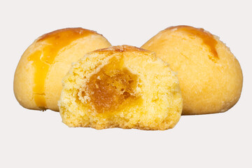 The texture of nastar cookies halves with pineapple jam filling isolated transparent