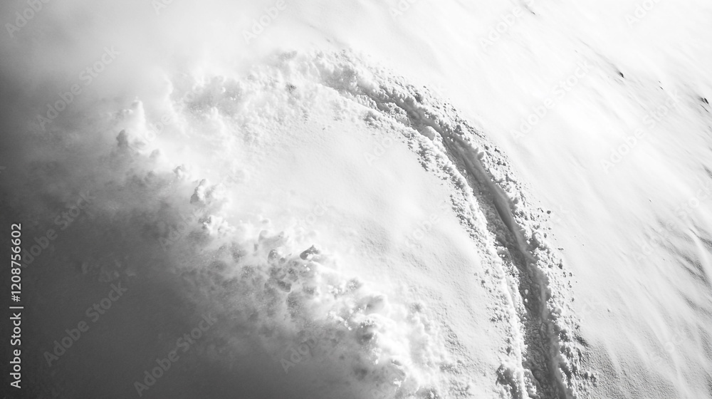 Poster waves crashing on a shoreline creating white foam patterns during sunset