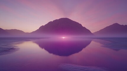 Sunset mountain lake reflection, serene landscape