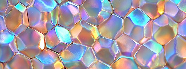 Glowing tessellated hexagons with iridescent light in seamless design
