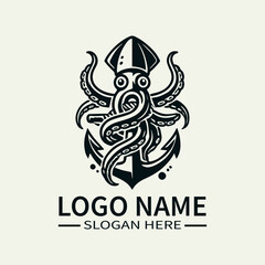 Squid and Anchor Logo Design, Nautical Squid Logo