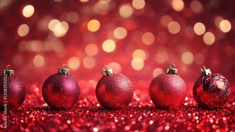 Poster a vibrant red holiday background featuring sparkling glitter and bokeh lights creating a magical fes