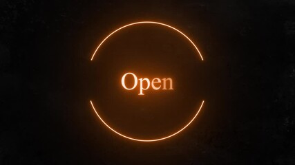 Glowing Open Sign:  A minimalist design featuring the word "Open" in a warm, inviting orange glow, encircled by a subtle neon-like ring against a dark background.