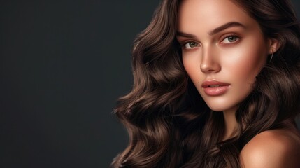 Fototapeta premium Beautiful Girl Model with long wavy and shiny hair, AI generated image