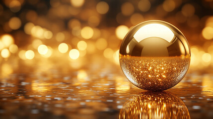 A golden sphere in a minimalistic, bright-toned environment with a modern, blurred backdrop and empty space on the side offering a sense of calm, simplicity, and infinite possibilities.


