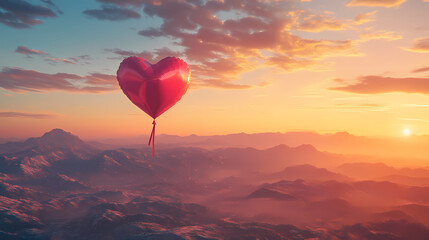 Fototapeta premium Romantic heart balloon soaring into the sky