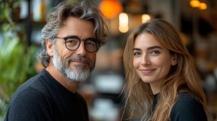 Naklejka premium Portrait of a happy middle-aged man and young woman.