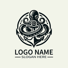 Fototapeta premium Kraken and Anchor Logo Design, Sea Monster Logo