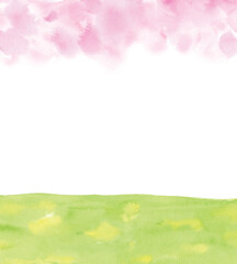 水彩による桜と緑の背景
