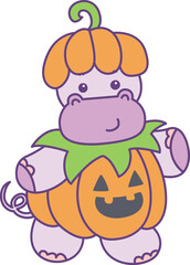 Cute hippo vector icon with Halloween theme. Funny baby hippo animal Halloween illustration.
