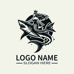 Mermaid and Megalodon Logo Design, Ocean Royalty Logo