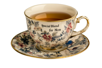 Special blend tea served in a floral cup for Mother's Day appreciation isolated on transparent background