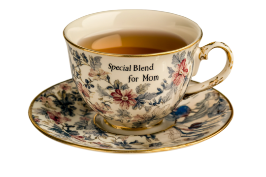 Special blend tea served in a floral cup for Mother's Day appreciation isolated on transparent background - Powered by Adobe