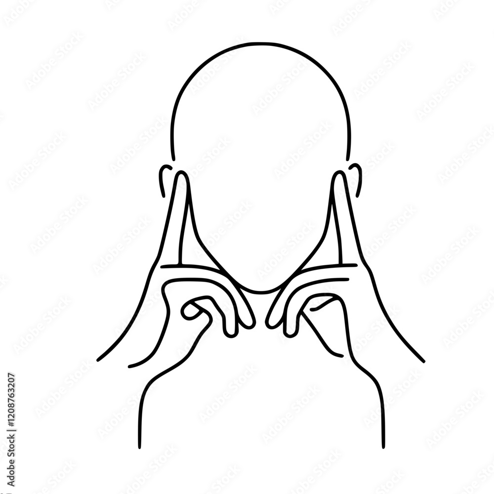 Poster line drawing of a human head lying in hands. made in a minimalistic style, simple single line outlin