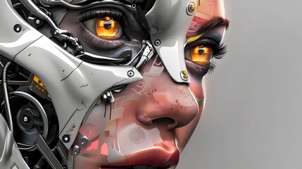 Fototapeta premium A cyborg female in a style photorealistic design with metallic features