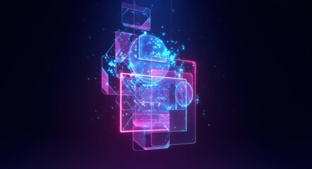 Futuristic Illustration with Holographic Elements and Neon Glow.