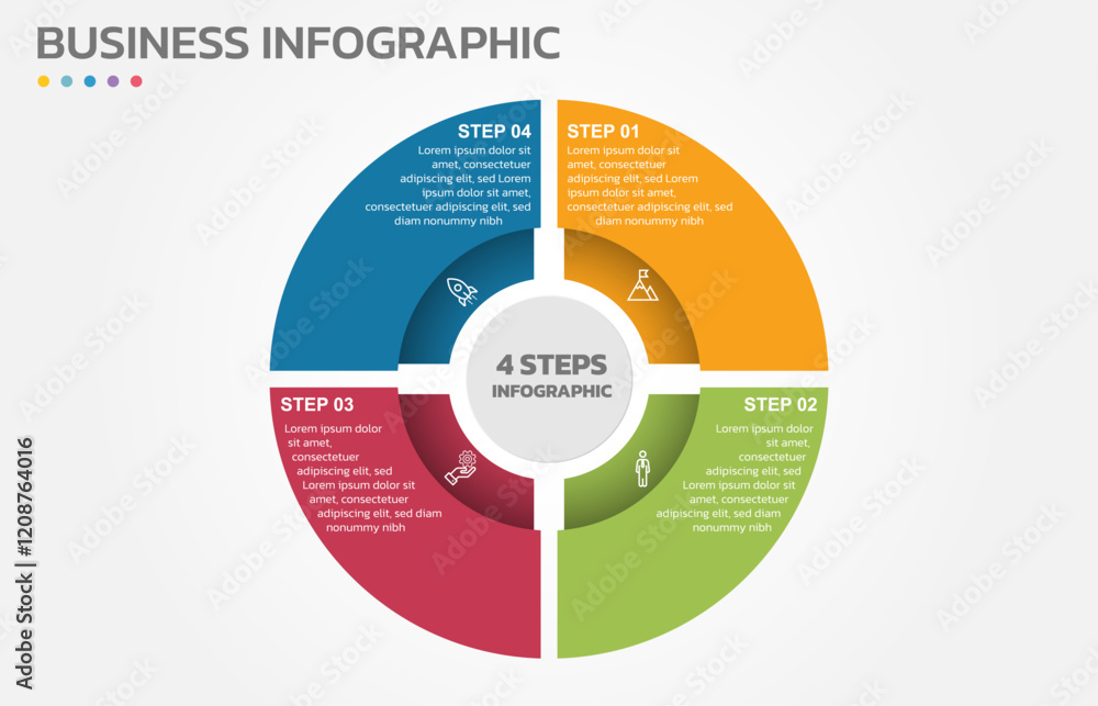 Aufkleber Visual data presentation. Cycle diagram with 4 options. Pie Chart Circle infographic template with 4 steps, options, parts, segments. Business concept. Marketing infographic vector illustration.