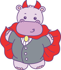 Naklejka premium Cute hippo vector icon with Halloween theme. Funny baby hippo animal Halloween illustration. 