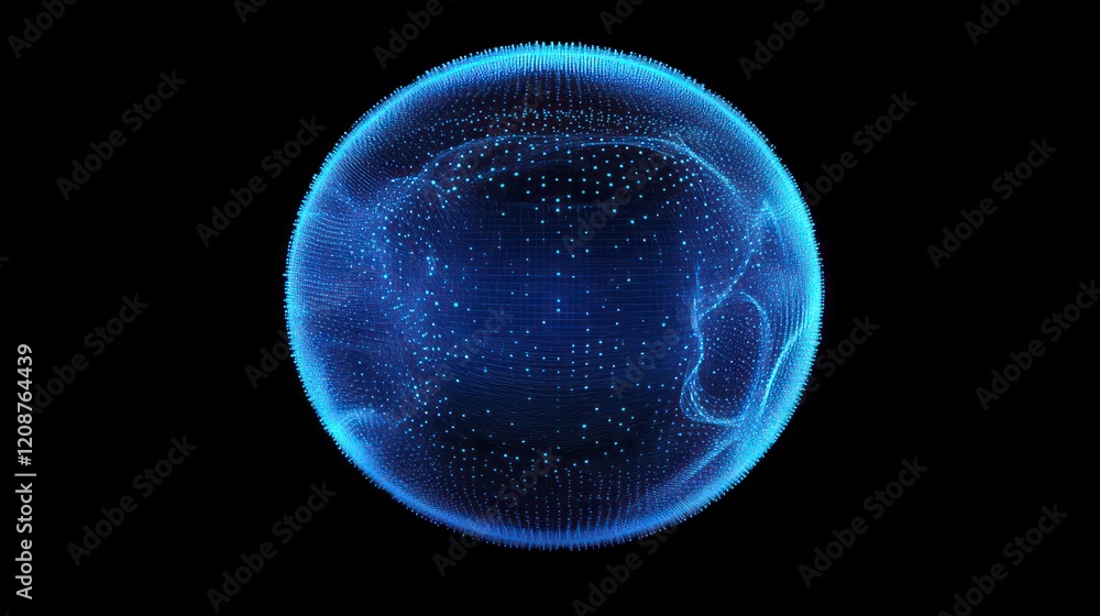 Poster abstract blue sci-fi glitch sphere with particles and lines. technology network connection on world.