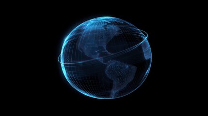 Abstract blue sci-fi glitch sphere with particles and lines. Technology network connection on world. Futuristic vector illustration. Global digital connections ai. 3D wireframe geometric sphere.