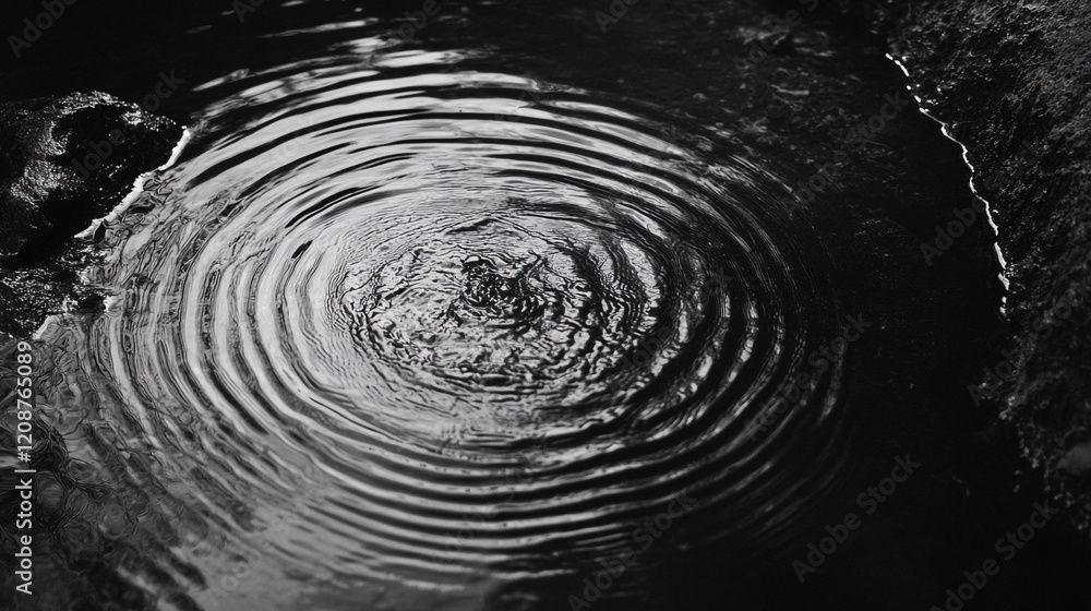 Poster rippling water reflections create soothing patterns in a monochrome setting