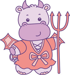Cute hippo vector icon with Halloween theme. Funny baby hippo animal Halloween illustration.
