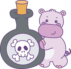 Cute hippo vector icon with Halloween theme. Funny baby hippo animal Halloween illustration.
