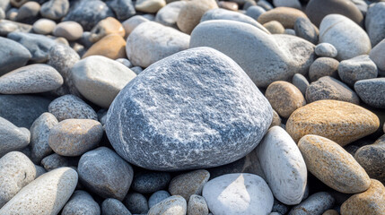 Smooth stones scattered on a sunlit beach reveal nature's artistry and texture