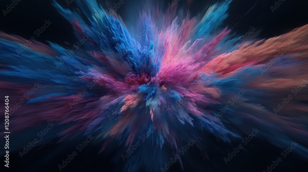 Aufkleber dynamic color explosion visualization digital space abstract art dark background aesthetic perspecti
