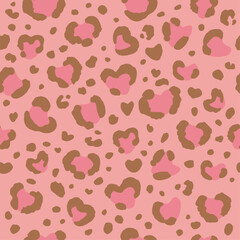 Pink heart leopard seamless pattern, animal skin background illustration for Valentine's day.