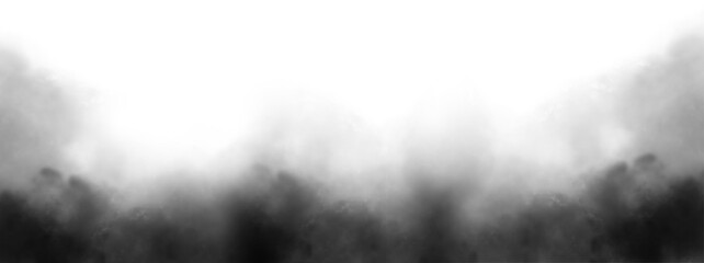 Realistic Black smoke isolated on transparent white background. Design element. Misty effect for film, text or space.