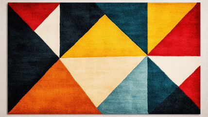 Geometric abstract rug with vibrant colors and patterns