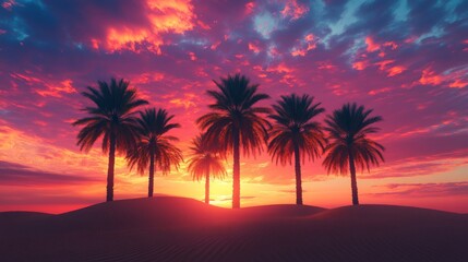 Obraz premium Desert Sunset Palm Trees Scenic Vista
