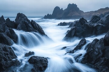 Ocean Waves Crashing Rocks Scenic View