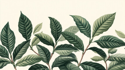 Obraz premium Botanical illustration of lush green coffee plant leaves