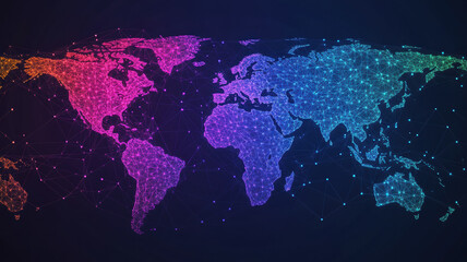 Naklejka premium Colorful digital world map with network connections