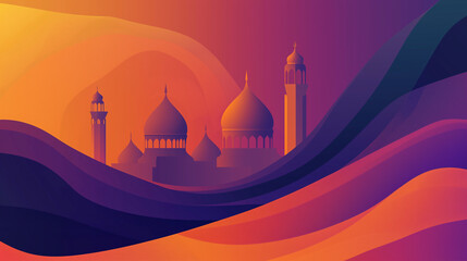 Mosque Silhouette at Sunset Abstract Gradient Background
