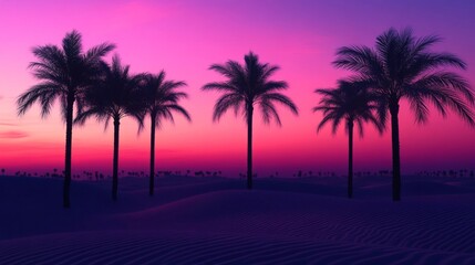 Palm Trees Silhouetted Against A Vibrant Desert Sunset