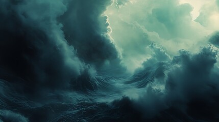 Dark and Dramatic Stormy Sea with Turbulent Waves and Clouds