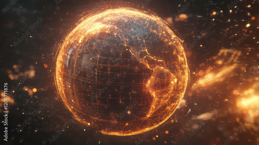 Poster abstract sci-fi sphere with particles and lines. technology network connection on world. futuristic 