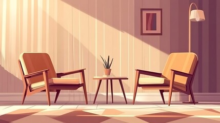 Sunlit Living Room with Mid Century Modern Chairs