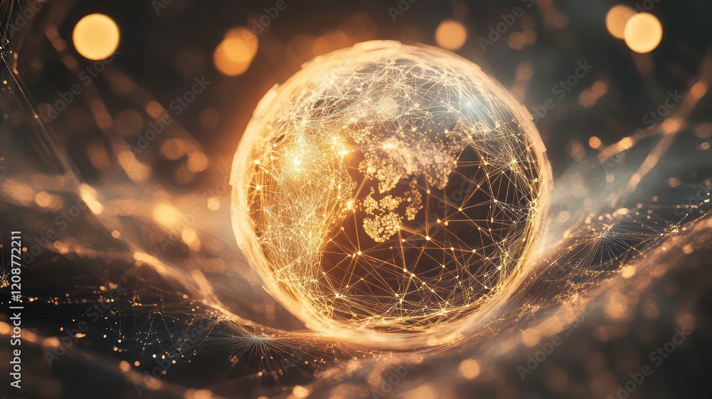 Aufkleber abstract sci-fi sphere with particles and lines. technology network connection on world. futuristic 
