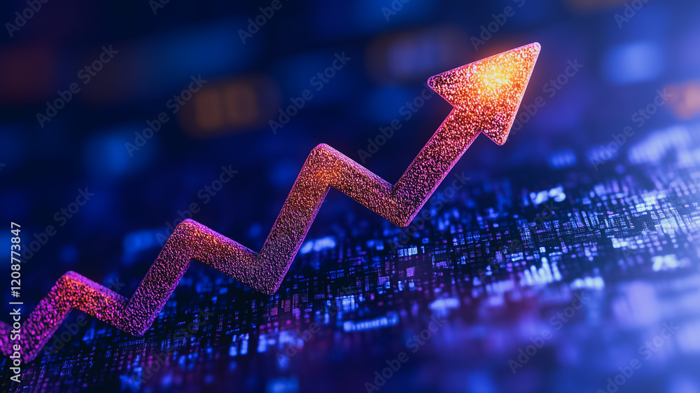 Poster ascending arrow of progress: a vibrant red arrow, symbolizing growth and upward trajectory, soars ag
