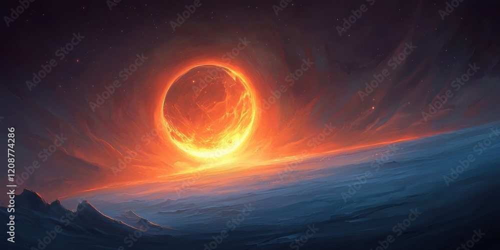 Poster energizing cosmic event celestial realm digital artwork vibrant universe dynamic perspective abstrac