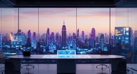 Collaboration and Innovation Futuristic Business Space with Advanced Technology.