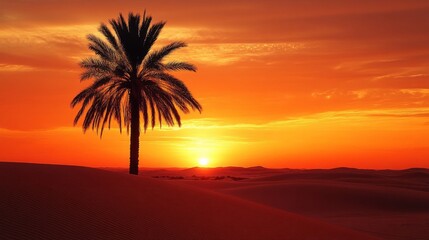 Desert Palm Silhouette at Fiery Sunset